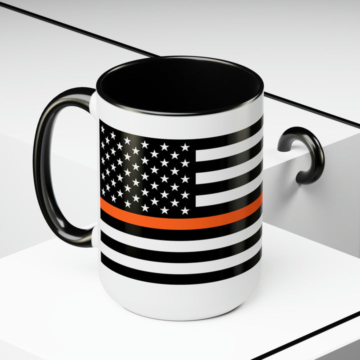 Two-Tone Thin Orange Line Flag Coffee Mugs, 15oz