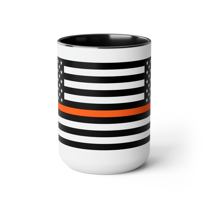 Two-Tone Thin Orange Line Flag Coffee Mugs, 15oz