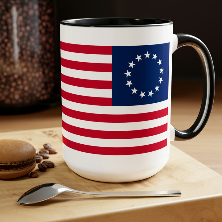 Two-Tone Betsy Ross Flag Coffee Mugs, 15oz