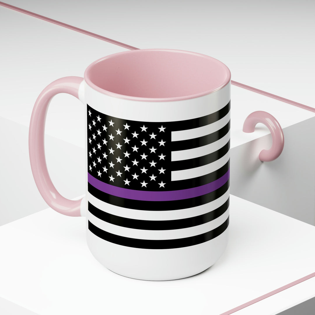 Two-Tone Thin Purple Line Flag Coffee Mugs, 15oz