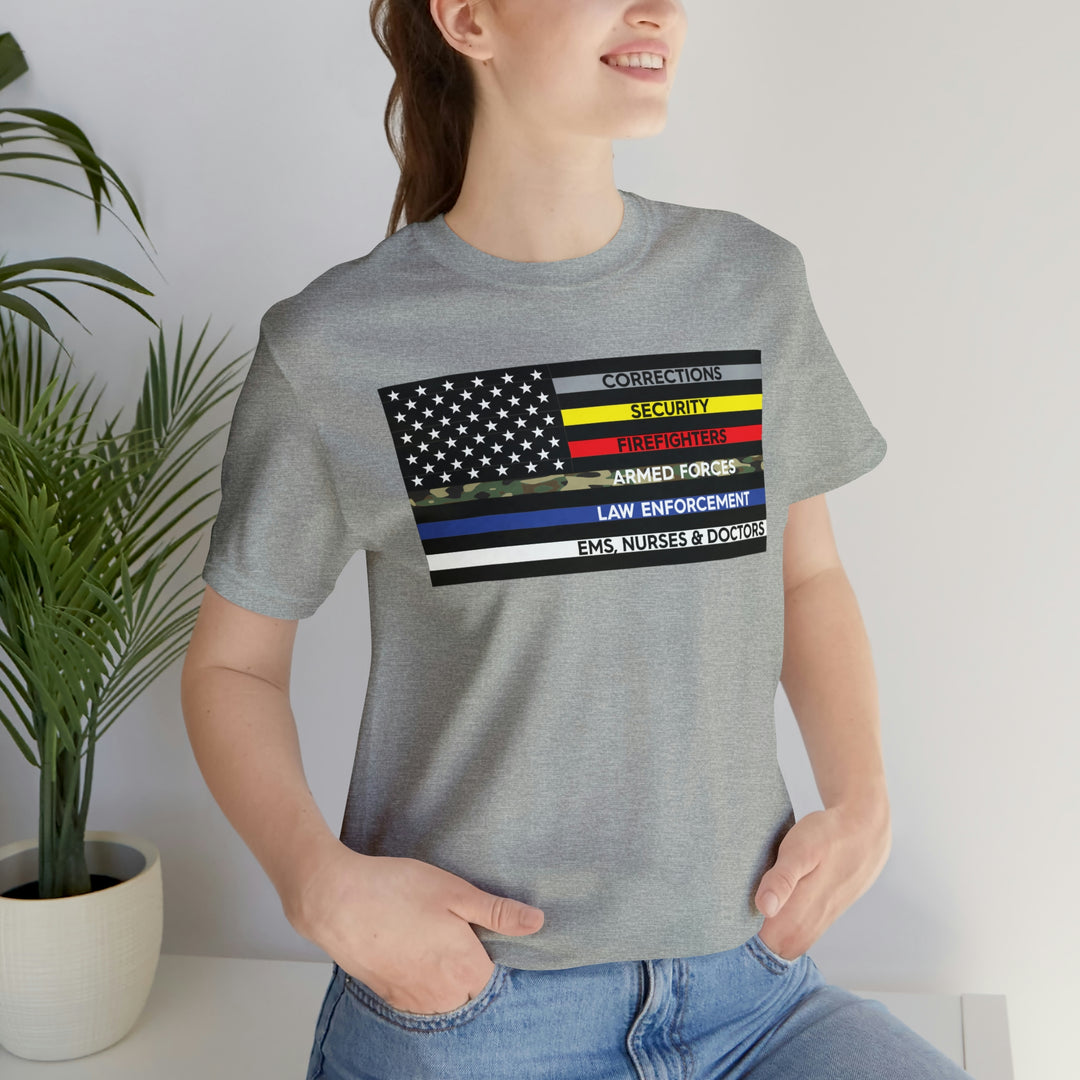 Thin Line USA Flag T Shirt: Bella + Canvas 3001