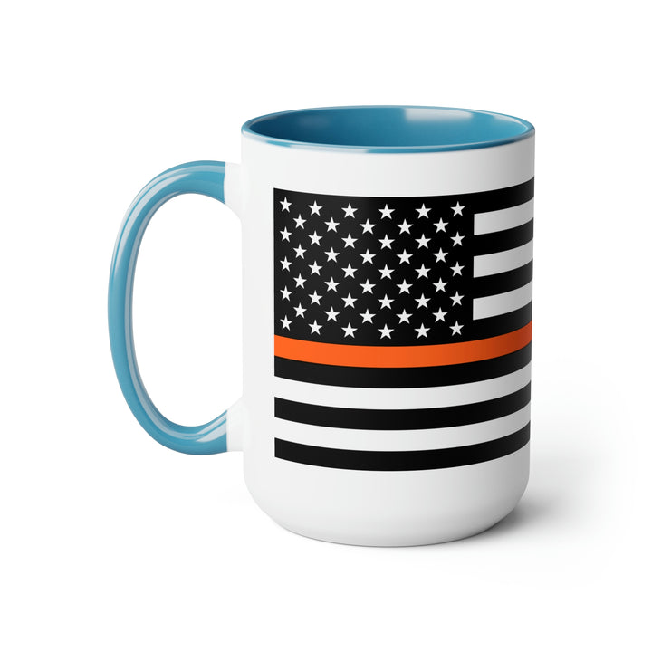 Two-Tone Thin Orange Line Flag Coffee Mugs, 15oz