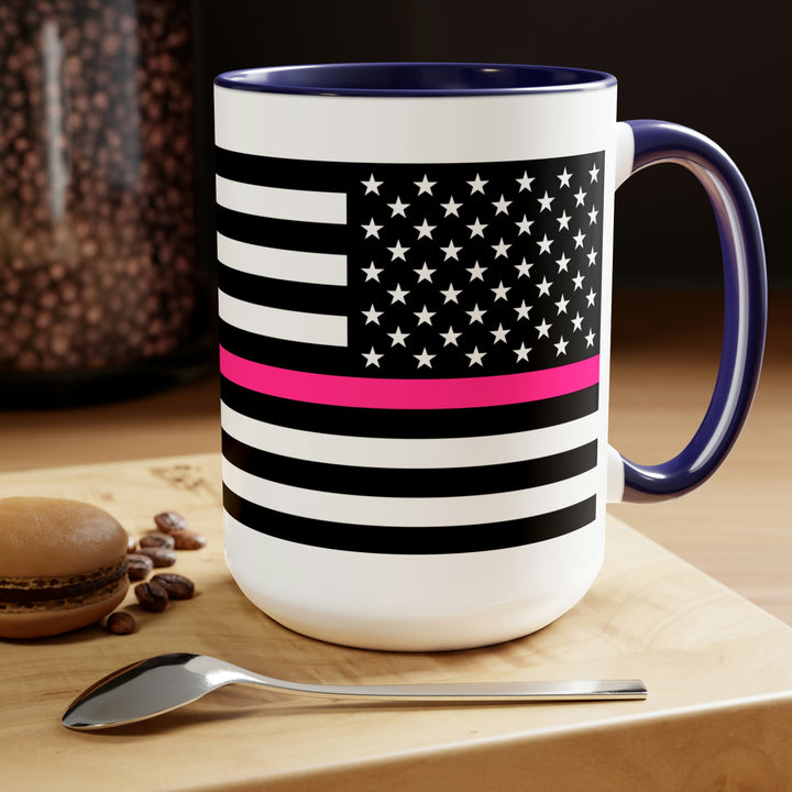 Two-Tone Thin Pink Line Flag Coffee Mugs, 15oz