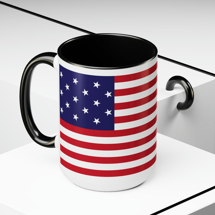 Two-Tone Star Spangled Banner Flag Coffee Mugs, 15oz