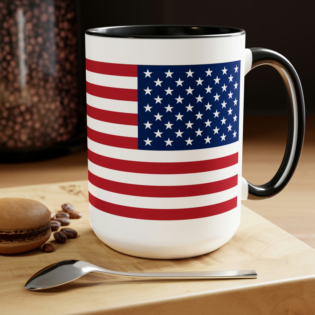 Two-Tone American Flag Coffee Mugs, 15oz