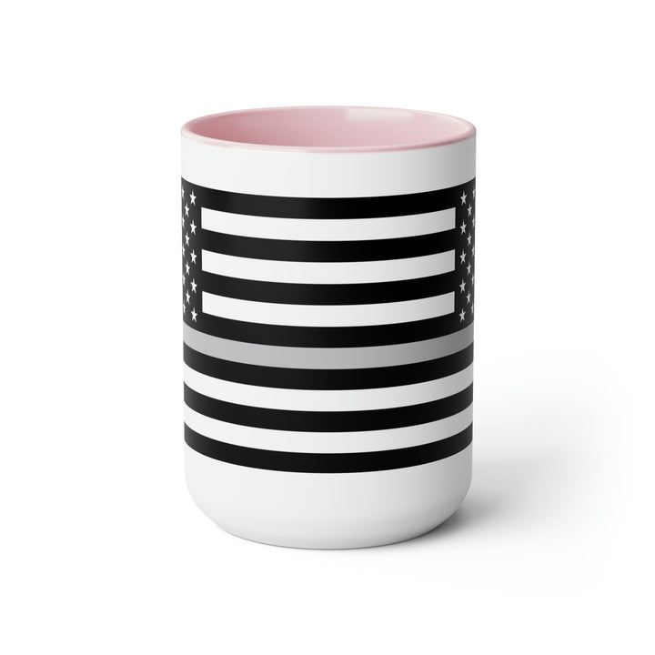 Two-Tone Thin Silver Line Flag Coffee Mugs, 15oz