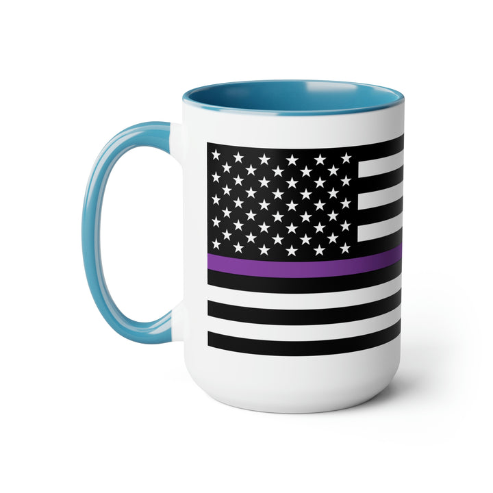 Two-Tone Thin Purple Line Flag Coffee Mugs, 15oz