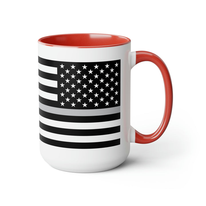 Two-Tone Thin Silver Line Flag Coffee Mugs, 15oz