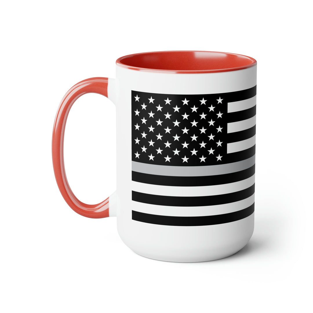 Two-Tone Thin Silver Line Flag Coffee Mugs, 15oz