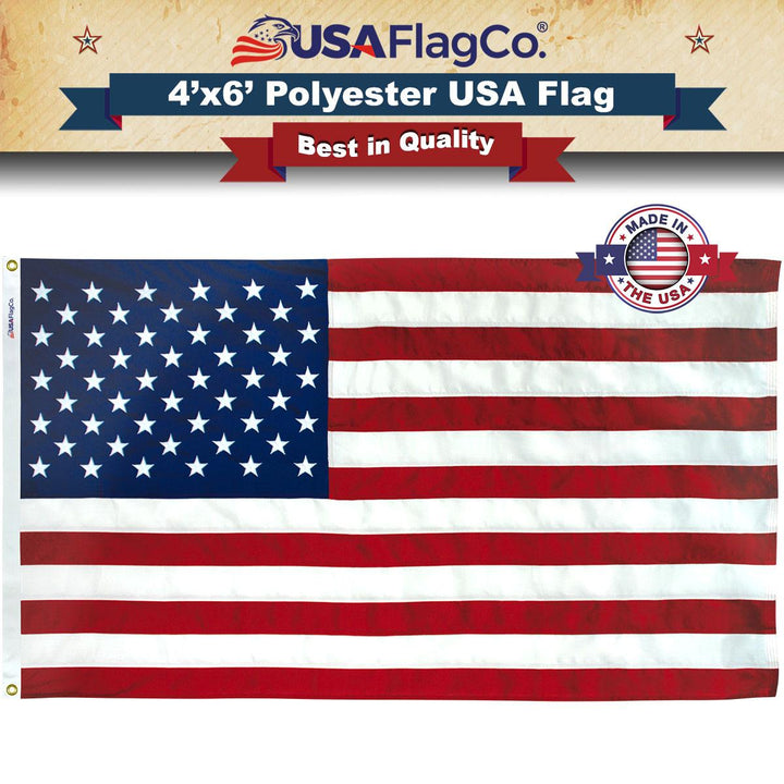 Polyester US Flag (4x6 foot) Embroidered Stars & Sewn Stripes - USA Flag Co.