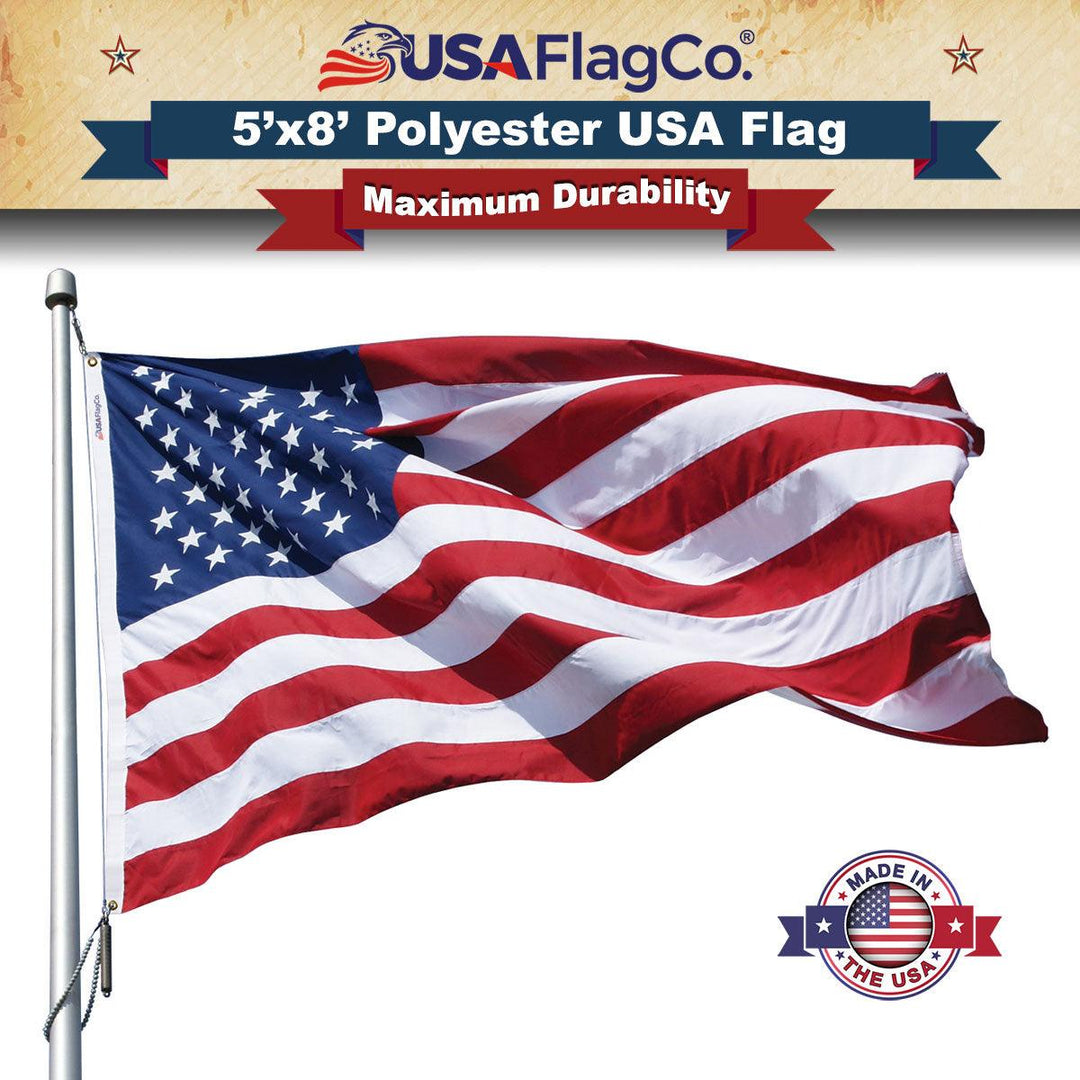 Polyester US Flag (5x8 foot) Embroidered Stars & Sewn Stripes - USA Flag Co.