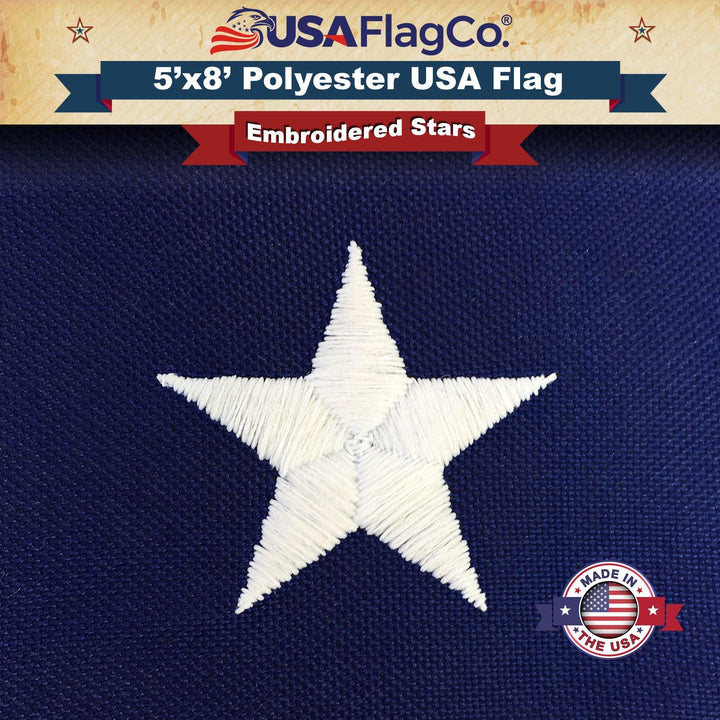 Polyester US Flag (5x8 foot) Embroidered Stars & Sewn Stripes - USA Flag Co.