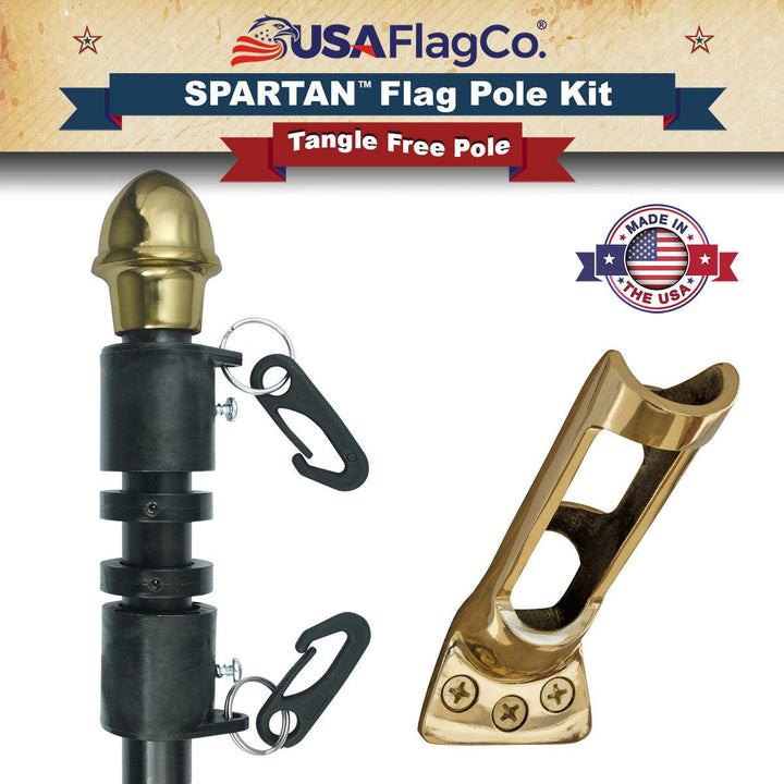 SPARTAN™ NeverFurl® 6ft Flagpole & Bracket Kit (Made in the USA) - Black - USA Flag Co.