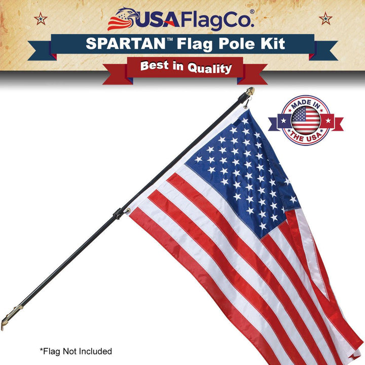 SPARTAN™ NeverFurl® 6ft Flagpole & Bracket Kit (Made in the USA) - Black - USA Flag Co.