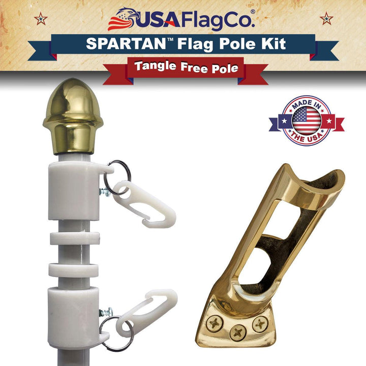 SPARTAN™ NeverFurl® 6ft Flagpole & Bracket Kit (Made in the USA) - White - USA Flag Co.