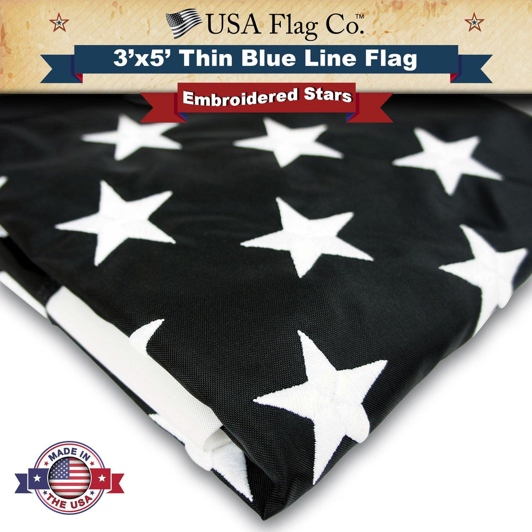 Thin Blue Line American Flag (3x5 foot) Embroidered Stars & Sewn Stripes - USA Flag Co.