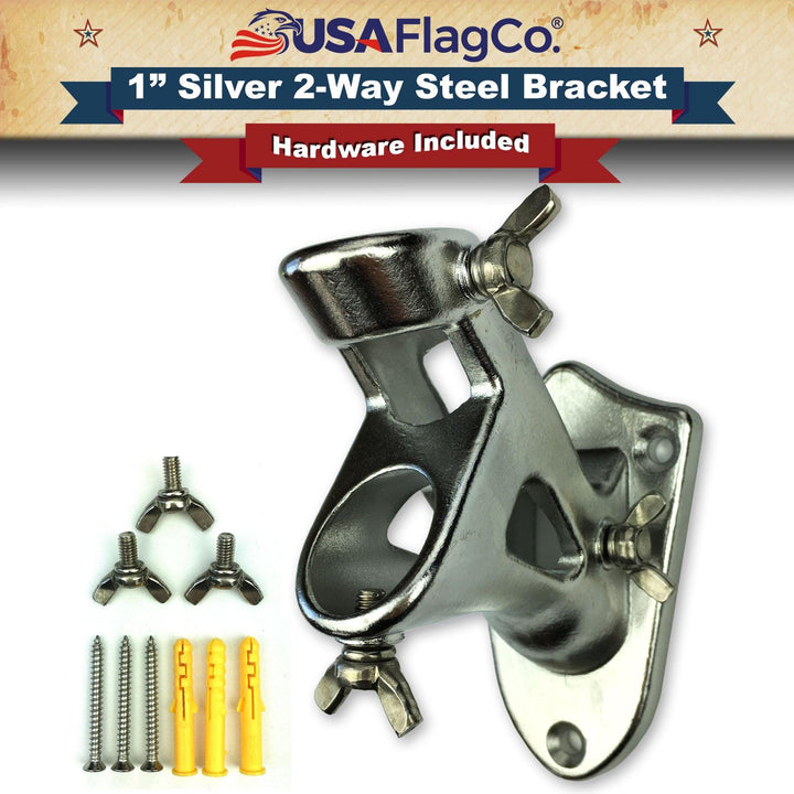 TITAN™ Silver Stainless Steel Flag Pole Bracket (1-inch Diameter) - USA Flag Co.