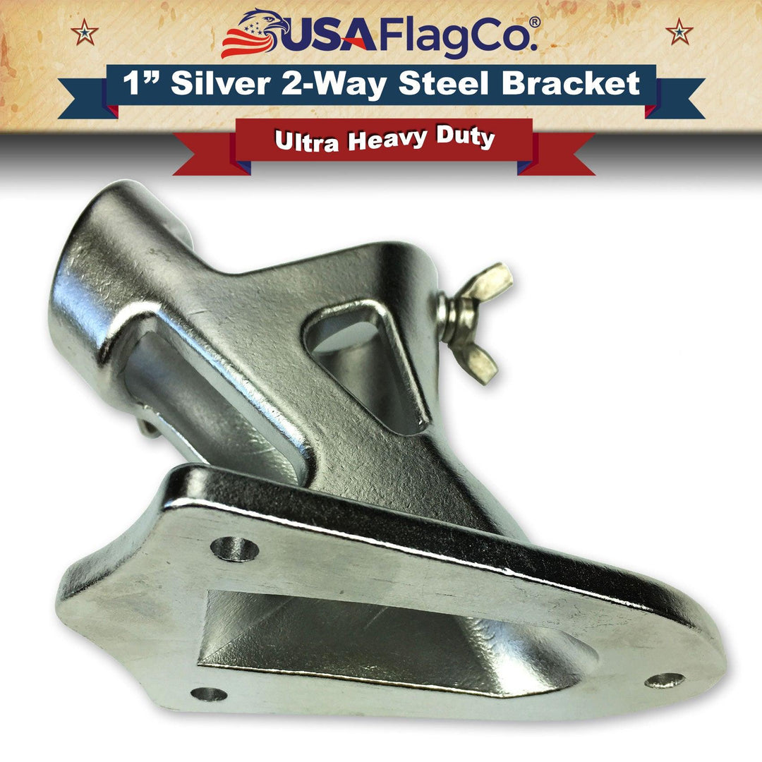 TITAN™ Silver Stainless Steel Flag Pole Bracket (1-inch Diameter) - USA Flag Co.