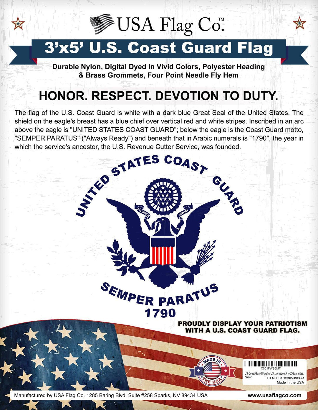 US Coast Guard Flag (3x5 foot) - USA Flag Co.