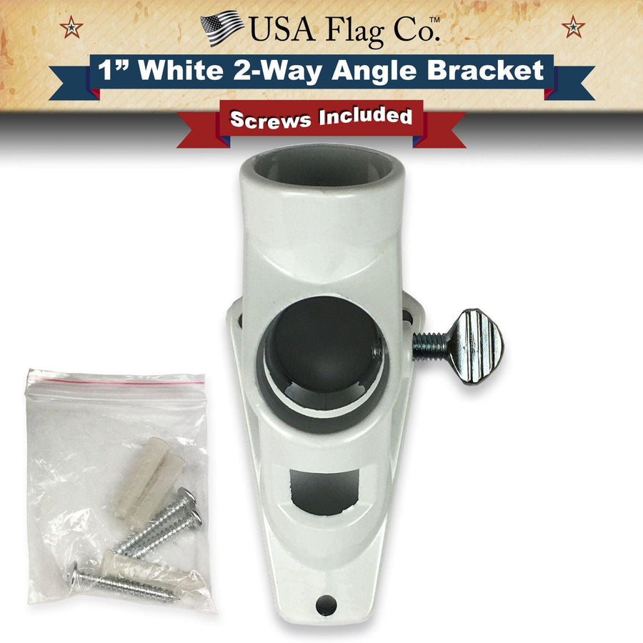 White Aluminum 2-Way Angle Flag Pole Mount (1-inch Diameter) - USA Flag Co.