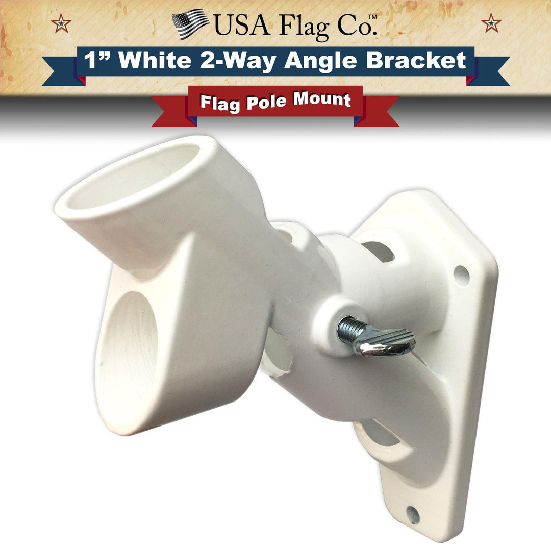 White Aluminum 2-Way Angle Flag Pole Mount (1-inch Diameter) - USA Flag Co.